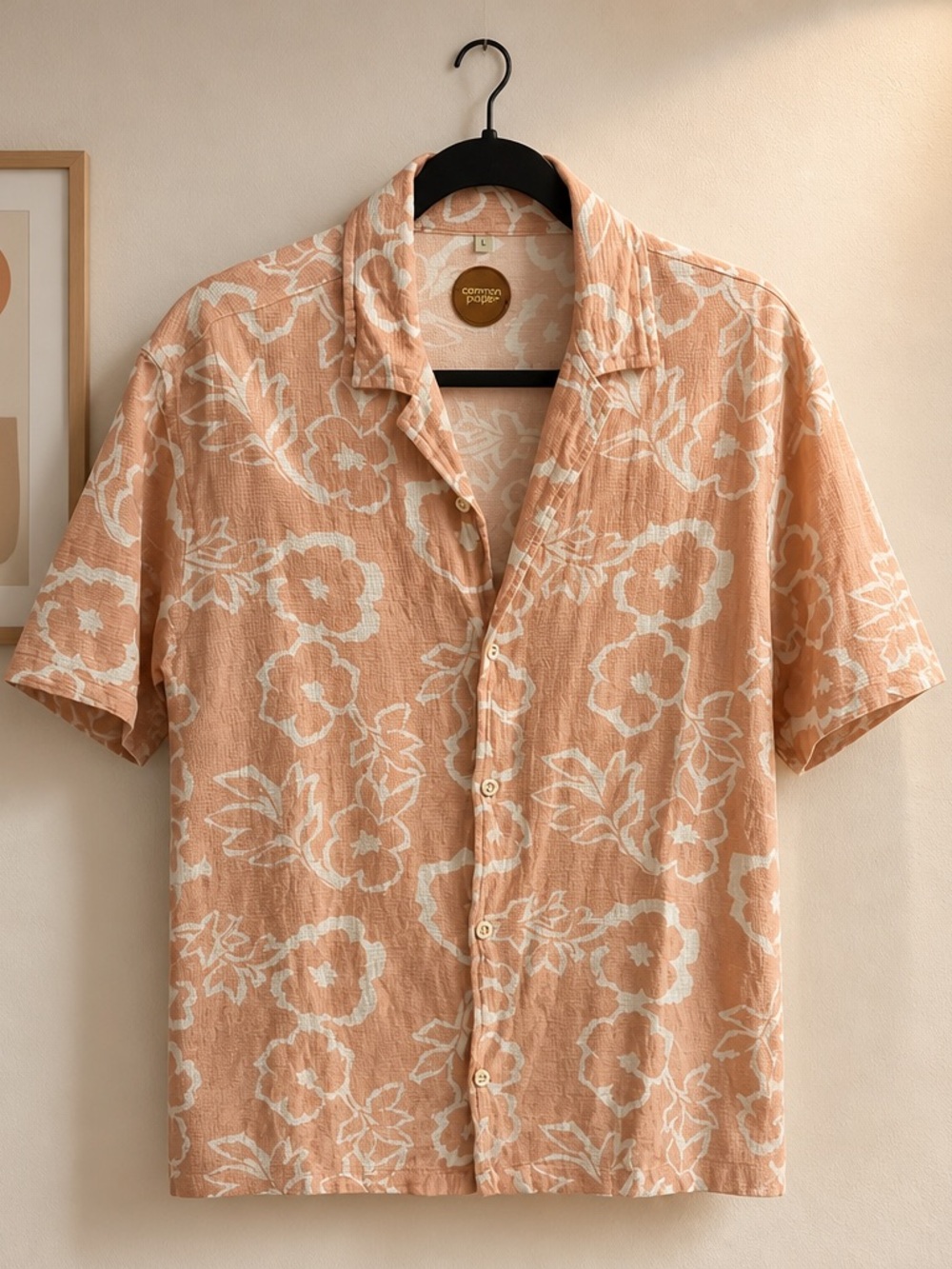 Peach Floral Short-Sleeve Button-Down Shirt
